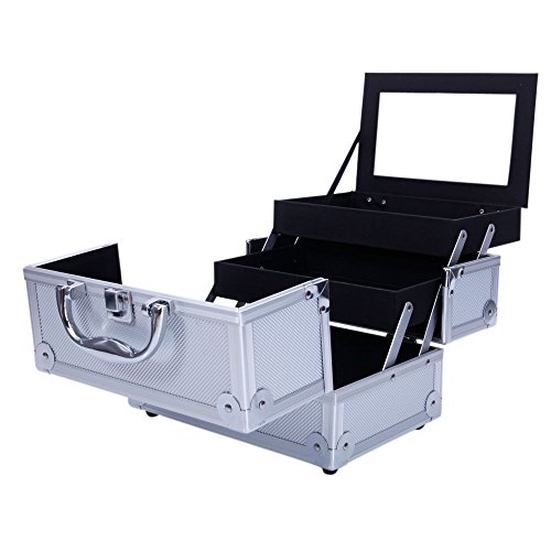 Aluminum Makeup Train Case Jewelry Box Cosmetic Organizer with Mirror 9