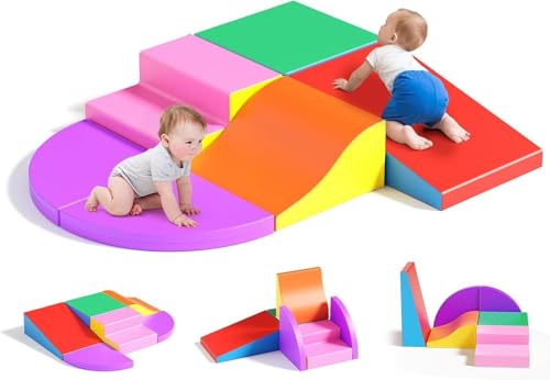 Kids Soft Play Set, Foam Climbing Blocks for Toddlers, Foam Play Gym with Non-Slip Base, Indoor Activity Toys for Sensory Motor Skills, Washable & Modular Design (Six-piece colorful set)