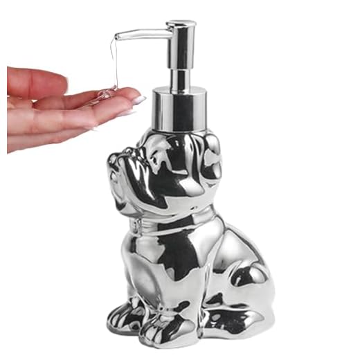 Dispensador de sabão de cerâmica recarregável em forma de cachorro para banheiro ou pia de cozinha, dispensador de sabonete líquido para filhotes fofos 280 ml (prata)