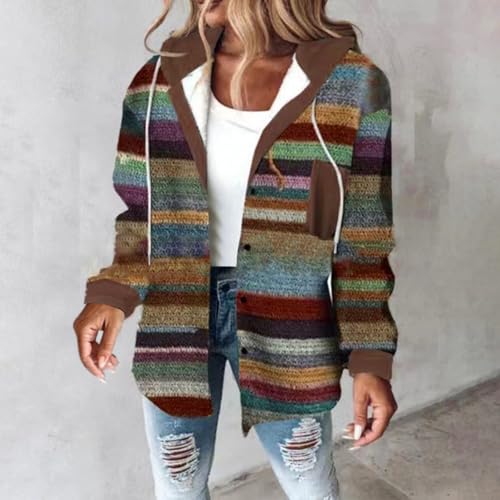 Hoodies for Women Fashion Rainbow Striped Cardigan Sweater Casual Long Sleeve Zip Up Hooded Jacket Fall Outfits Coat2