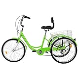 Pubota Adult Tricycle Cruise Trike 7 Speed Three Wheel Cruiser Trike Bike 24Inch Wheels Trike Cruise Bike Bicycles with Large Basket for Women, Men,Recreation, Shopping, Picnics,Exercise (Green)
