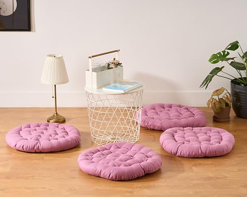 Image of SKANDA FAB Premium Cotton Floor Seating Cushions | Luxurious Comfort & Microfiber Fill 60X60 CM Large Size for Meditation | Floor Cushion | Pooja | Living Room | Pets | Outdoor Purple (Pack of 4)