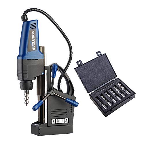 Evolution Power Tools EVOMAG42 - Industrial Steel Magnetic Drill, 42 mm (110 V) with 6x Long Series Drilling Cutter Kit, 50 mm