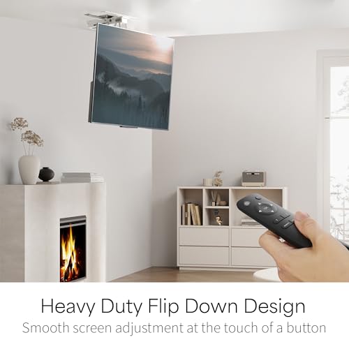 VIVO Electric Flip Down Swiveling Ceiling TV Mount for 32 to 70 inch Screens, Large Motorized Flat Ceiling VESA Mount, Master Pack, White, MOUNT-E-FD70S-W