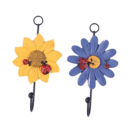 Plafope 2 Pcs Painted Clothes Hooks Sundries Yellow Room Iron Hat Decorative Wall Decor Hanging Hanger Art Decoration Door Hangers Organizer Sunflower Supplies Key Mounted Hand- Resin #TOP26