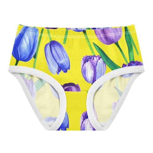 Florals Toddler Girls Underwear 2t Cotton Panties for Girl Watercolor Blue Purple Tulips Yellow Underpants Briefs