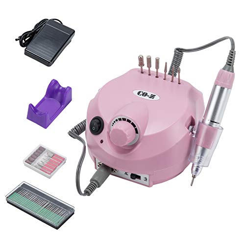 CO-Z Professional 30,000 RPM Electric Acrylic Nail Drills File Machine Gel Nail Grinder Tool with Polish Bits Set - Super Quiet (Pink 110v)