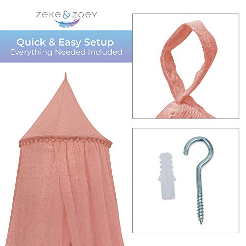 Zeke And Zoey Hanging Pink Princess Bed Canopy For Girls Bed - Hideaway Tent For Kids Rooms Or Cribs. Nursery Decoration - Pink, Sheer, Long, Flowing Drapes For Child, Play, Sleep Or Reading #TOP4
