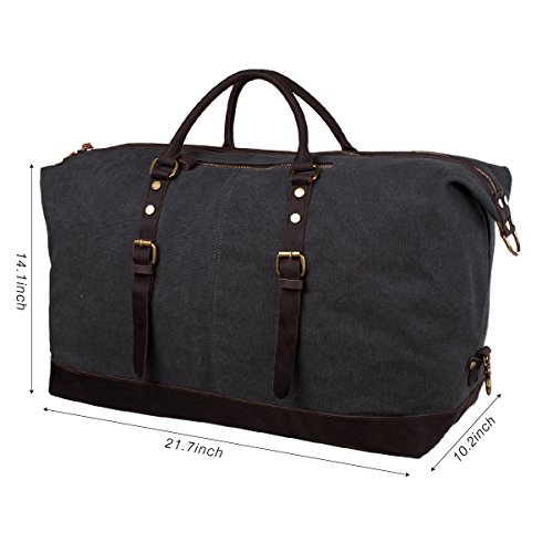 S-ZONE Oversized Leather Canvas Duffel Shoulder Weekender Mens Overnight Bag