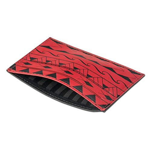Leather Credit Card Holder Super Slim Wallet with Polynesian Tattoo "Loa" Tattoo Art by Eugene Taase - Red from NAKOA3
