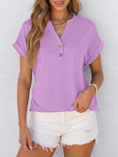Image of ANRABESS Womens Short Sleeve Henley Tops V Neck Dressy Casual Blouses Summer Trendy Tee Shirts 2026 Vacation Fashion Clothes