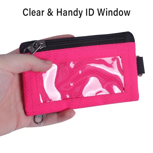 Image of TATAANTY RFID Blocking Wallet, Minimalist Wallet for Men, Small Wallet for Women with Lanyard Keychain, ID Holder Zipper for Cards, Coins, Travel, Water-resistant, Pink, Casual