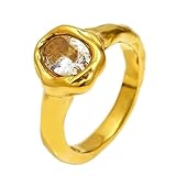 PAMTIER Mujer Piedra Preciosa Anillo Oval Circonita Anillo Sello con Textura Irregular Alianzas de Boda Ajuste Cómodo Oro Chapado blanco Talla 17