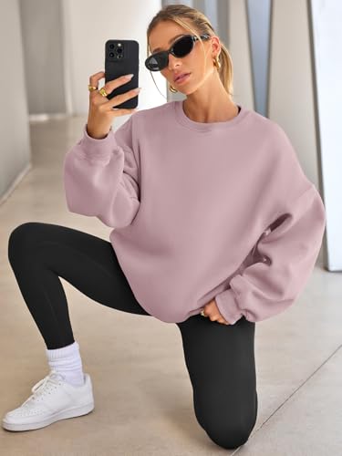 EFAN Womens Sweatshirts Hoodies Oversized Sweaters Crewneck Fleece Casual Tops Basic Comfy Fall Fashion Clothes 2025 Plus Size Maternity Workout Lounge Wear Winter Outfits DarkPink L