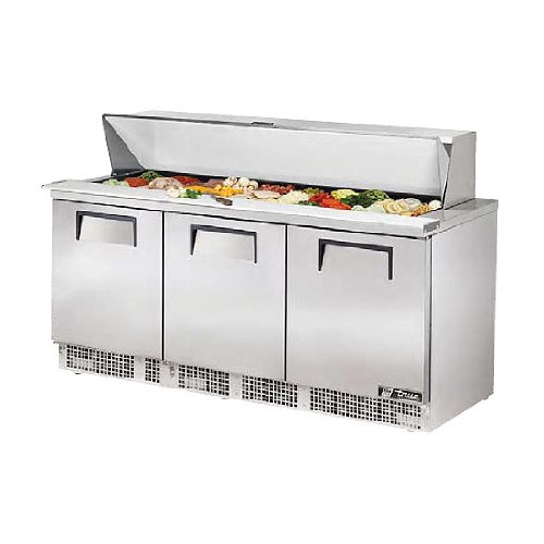 TRUE Food Prep Table for 30 Pans - Three Door by True Decor – Stainless-steel, Model TFP-72-30M