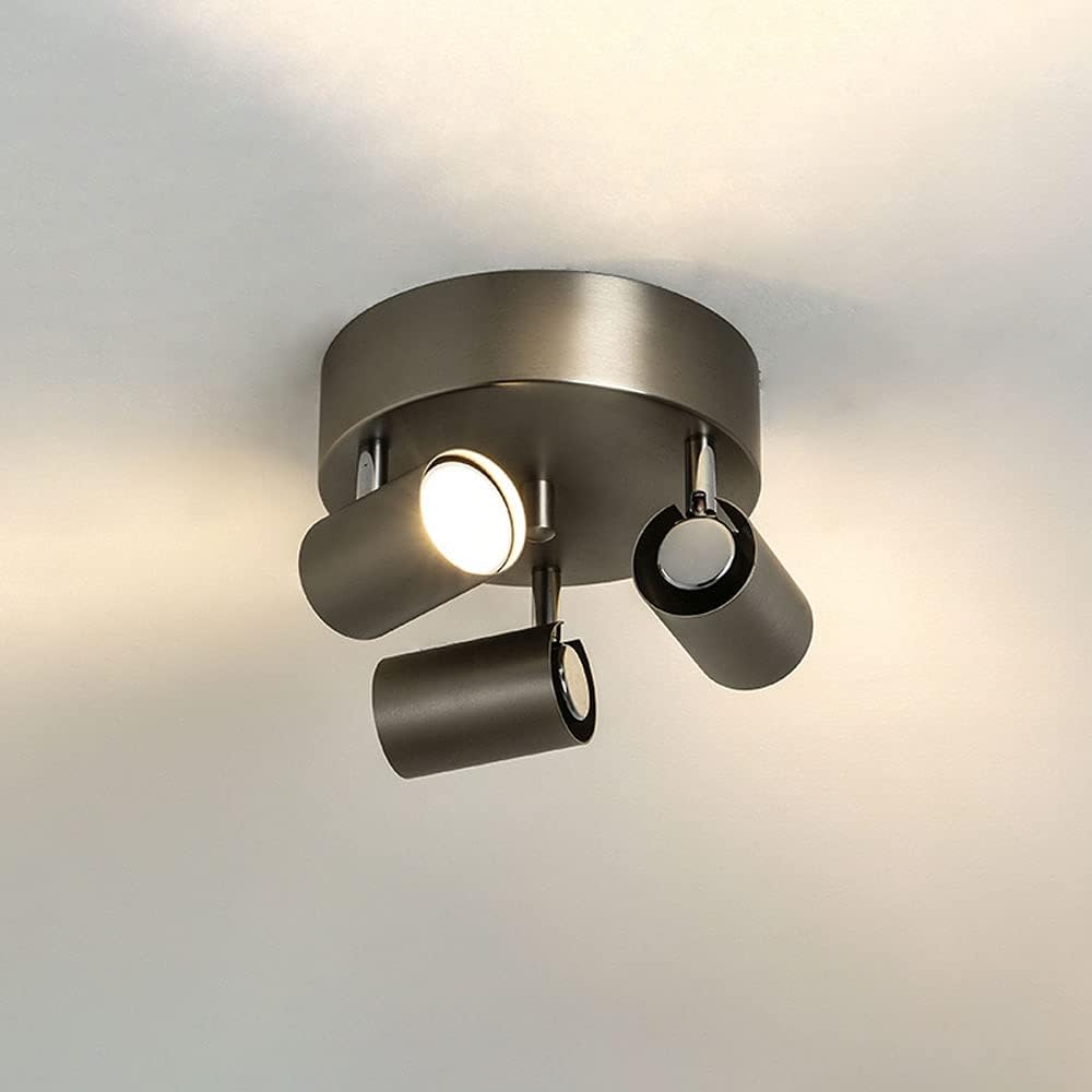 Direction Ceiling Light Fixture, LED Surface Mounted Spotlight, 3-Way Swivel Indoor Spot Lighting, Modern Ceiling Spotlights Accent Lamps for Living Room Kitche，Nickel