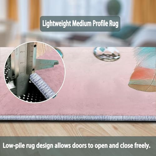 Tapis salon entrée interieur antidérapant motif plumes bohèmes tapis doux lavable