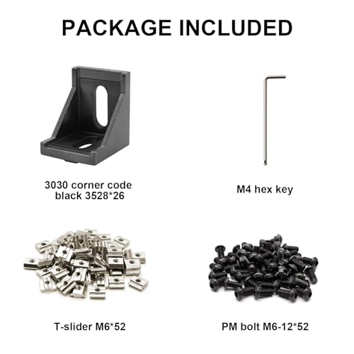 Image of 24pcs 3030 Aluminum Extrusion Corner Brackek Black 3030 Hardware Accessories T-Slot with Screws for 8020 Aluminum Profile 3D Printer Accessories