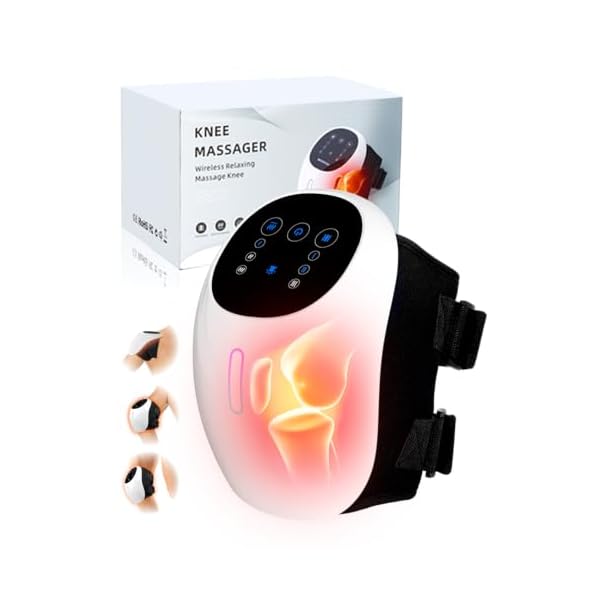 Knee Massager, 3-in-1 Cordless Portable Heated Knee Brace with Red Light Therapy, 3 Vibration Modes and 3 Heating Levels, Adjustable Straps for Grandma & Grandpa, White