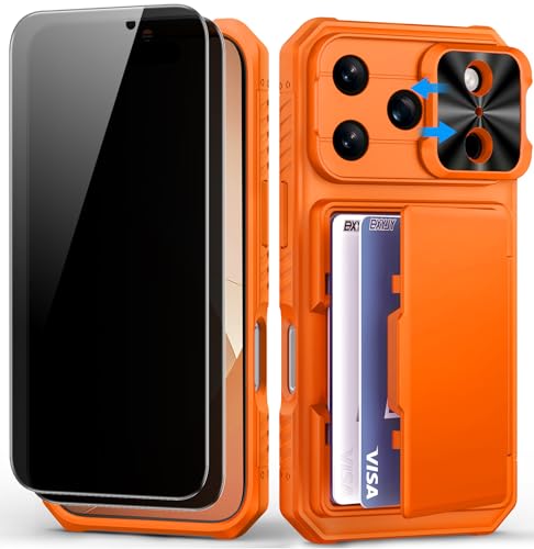 BXYJY for iPhone 17 Pro Case Wallet, 2 Privacy Screen Protectors, Orange