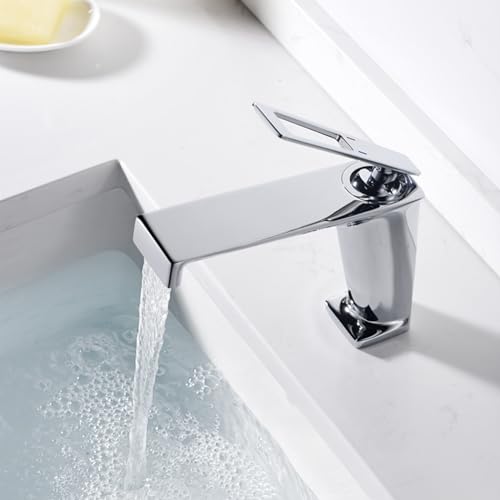 Robinet cascade anti-éclaboussures en laiton gris pour évier de salle de bain
