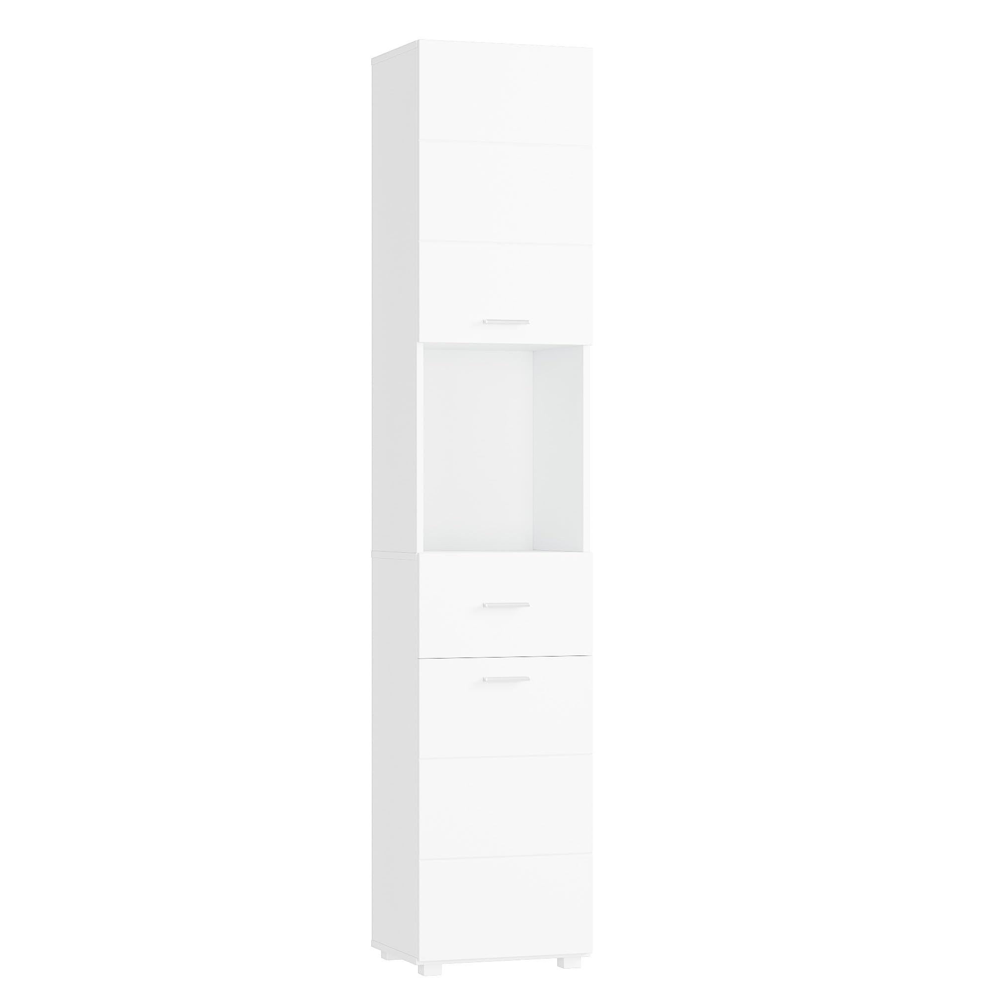 FOREHILL Armadio Colonna Bagno, Mobile Bagno Colonna con Ripiano Aperto, Armadietto Salvaspazio con 2 Ante 1 Cassetto Bianco 37x30x180cm