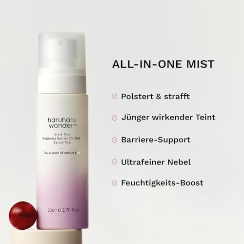 haruharu Wonder Black Rice Probiotics 2% NAD+ Serum-Spray, ultrafeiner Sprühnebel, feuchtigkeitsspendend und aufpolsternd, unterstützt die Hautbarriere, Ceramide, koreanische Hautpflege, vegan, 80 ml
