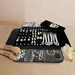 Velvet Travel Jewelry Case Roll Bag Organizer for Necklace Bracelet Earrings Ring (Black) - Image 5