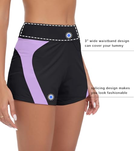 kiniswim Period Swimwear for Teens Bottom Menstrual Swimsuit Shorts High Waist Leakproof Bathing Suit Bottoms for Girls Women Black Purple - Image 4