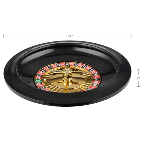 Roulette Table Wheel - 10 Inch Poker Roulette Wheel Set with Spinning Brass Turret and 2 Metal Balls Included - Casino Night Games for Home, Work Events, or Parties by Trademark Games (Black)