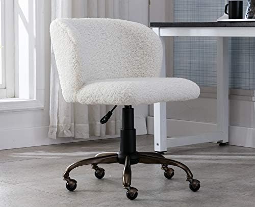 Janoray Home Office Chair Sherpa Desk Chair Mid Century Swivel Height Adjustable Bronze Metal Base for Living Room/Bedroom/Apartment/Dorm, Sherpa-White