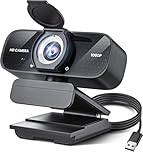 TRAUSI 1080P HD Webcam with Microphone, Noise Cancellation, Privacy Cover, Wide-Angle Lens, Auto Light Correction, Plug & Play USB Webcam for Laptop, Desktop, PC, Mac, Zoom, Skype, Streaming Black