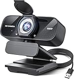 TRAUSI 1080P HD Webcam with Microphone, Noise Cancellation, Privacy Cover, Wide-Angle Lens, Auto Light Correction, Plug & Play USB Webcam for Laptop, Desktop, PC, Mac, Zoom, Skype, Streaming Black