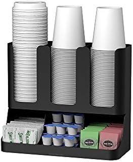 Mind Reader 6 Compartment Upright Breakroom Coffee Condiment and Cup Storage Organizer, Black
