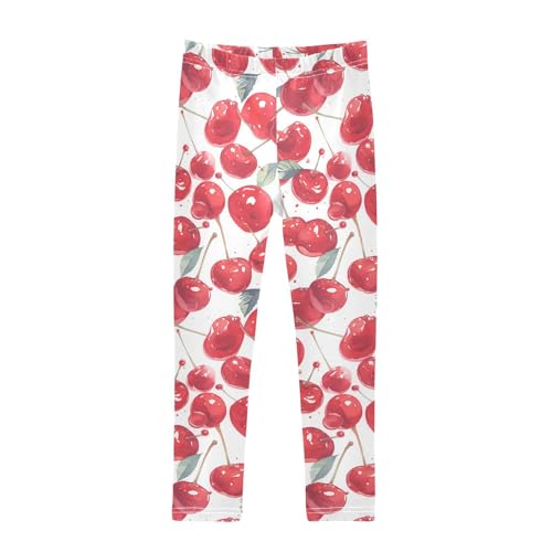 KLL Red Cherry Girls Athletic Leggings Stretchy Full Length Lounge Pants Running