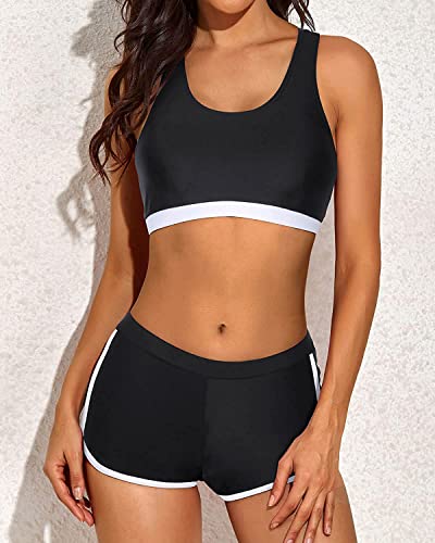 Yonique 3 Piece Athletic Tankini Swimsuits For Women With Shorts Swim Tank Tops With Sports Bra And Boyshorts Bathing Suits Xl Black White #TOP3