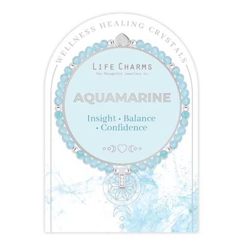 Image of Life Charms Wellness Stones Bracelet - Aquamarine Healing Crystals Bracelet (Aquamarine & Silver Beads)