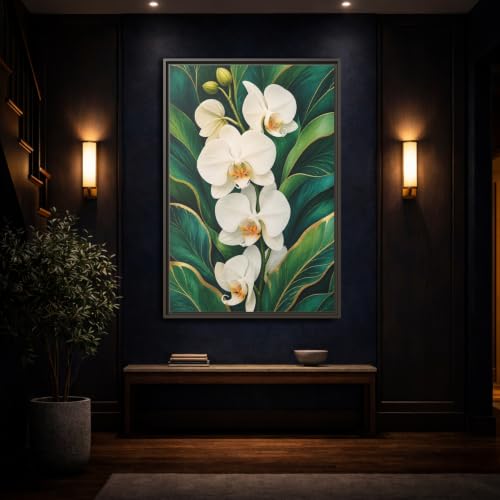 Cadre doré orchidées blanches tableau botanique haut de gamme