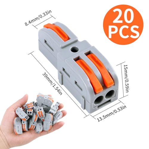 20Pcs Bornes de Connexion,Connecteurs Electriques,Steckbare Kabelverbinder 1 In 2 Out 0,2-4 mm², Durchgangsverbinder mit Hebel für DIY-Projekte Können Frei Kombiniert Werden und Elektroinstallation