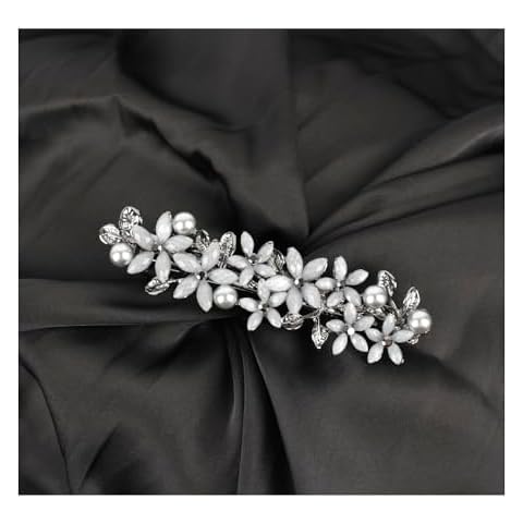 Barrettes for Women,with Flower bloom appearance,embedded Rhinestone and imitation Pearls as Decoration,elegant and retro Hair clip.light grey Cover