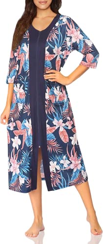 Ekouaer Nightgown Half Sleeve Housecoat Flower Printing House Dress Knee Length Robe For Women #TOP1