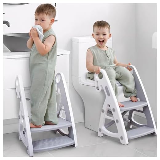 Potty Training Seat & Toddler Step Stool Kitchen Helper- Splash Guard Toddler Potty for Kitchen Counter Bathroom Sink Toilet Potty Training with Handles and Non-Slip Pads(Grey)