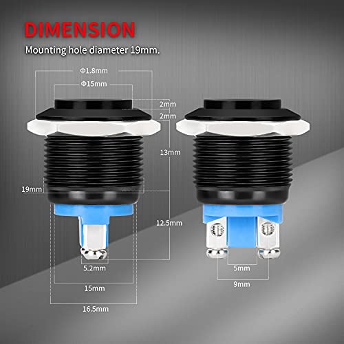 Daiertek 2Pcs Momentary Horn Push Button Switch 12V Black Metal Waterproof 19Mm Round Starter Power Switch For Car Rv Truck Boat Marine #TOP1