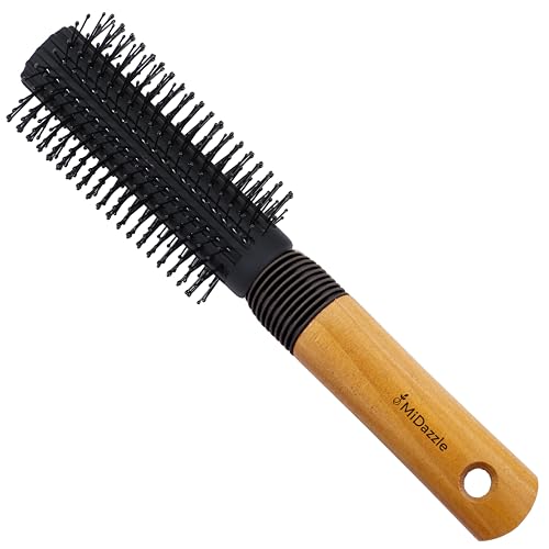 Midazzle Premium Round Hair Brush with Wooden Handle for Styling, Detangling and Grooming for Men and Women |Straightens & Detangles Curly Hairs | Reduces Hair Breakage and Promotes Hair Growth | Best Hair Brush for All Hair Types (MIHB0037)