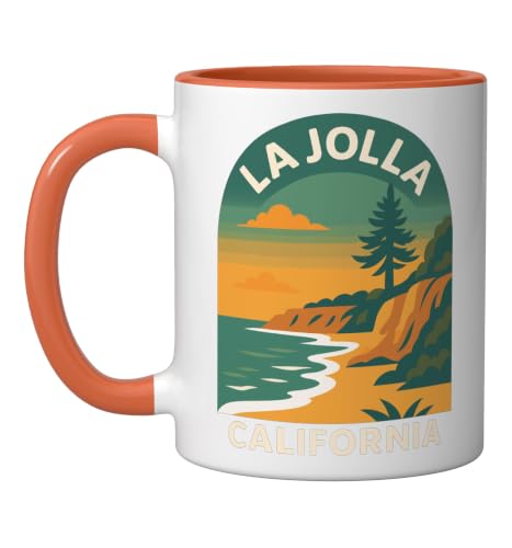 La Jolla SD Retro Coast Cliff Beach Mug 11oz Orange/White