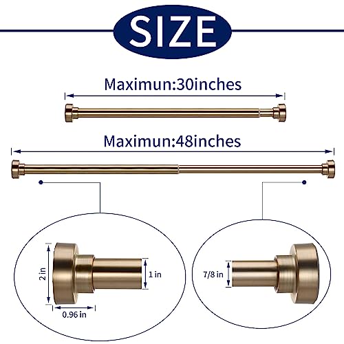 Ynl 2 Pack Tension Rods - No Drill, Non-Slip Spring Tension Rods For Window & Closet & Door, 30 To 48 Inches, Closet Rod Stainless Steel, Warm Gold #TOP5