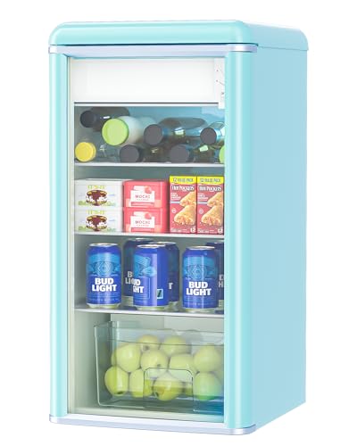 ceamorfco 4.9 Cu.Ft Retro Beverage Cooler Double Glass Door Fridge - Holds 120 Cans,8-liter freezing space 5 Temp Settings Adjustable Shelves, Quiet 42dB - Perfect for Kitchen, Bar, Dorm