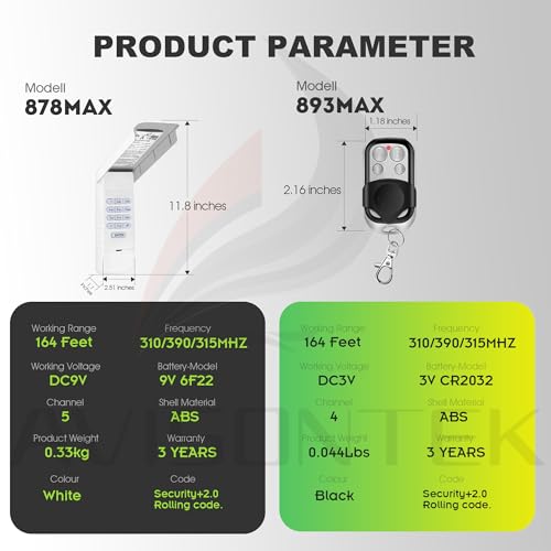 Avisontek for LiftMaster 878Max 893Max Universal Garage Door Opener Keypad Remote by Avisontek - Image 8