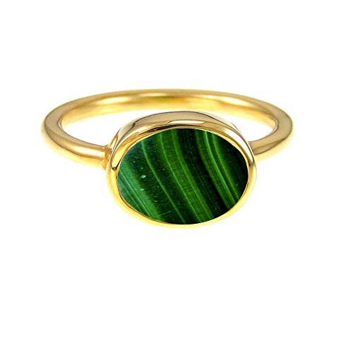 Image of Jewelryonclick Natural Malachite 18K Gold Plated Statement Rings for Women Oval Shape Stone in Size Y