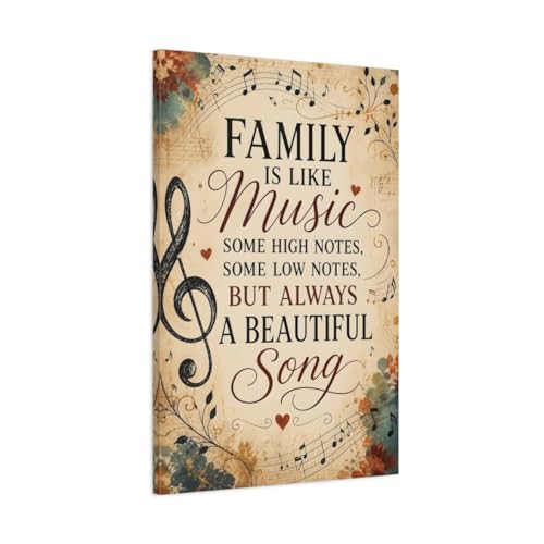 Décoration de salon chaleureuse avec cette toile vintage musique et famille au-dessus de la console